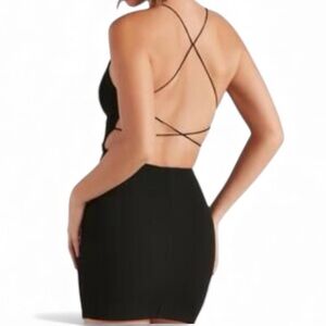 Windsor Strappy Back Little Black Dress Mini Open Back V Neck Simple Medium EUC
